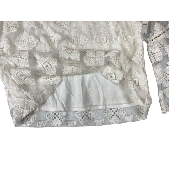 Shyanne Diamond Embroidered Mesh Top Ivory Bell Sleeve Lace Boho Western Sz L - Picture 7 of 10